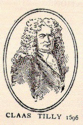 Engraved historical portrait of Claas Tilly, associated with the early history and development of Haarlem Oil, shown within an oval frame with his name and the year 1696.